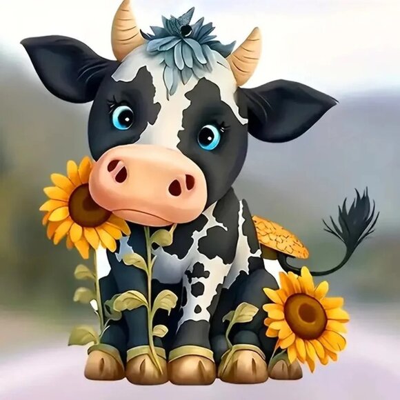 DIY 5D Diamond Painting Set Animal Series Cow And Sunflowers - Picture 1 of 1